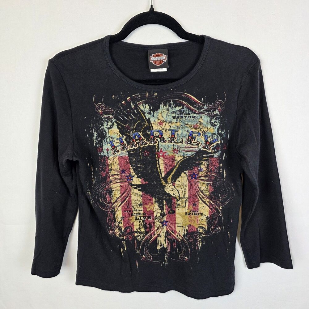 Vintage Harley Davidson 3/4 Sleeve T-shirt‎ Embellished TN Biker Motorcycle Sz M